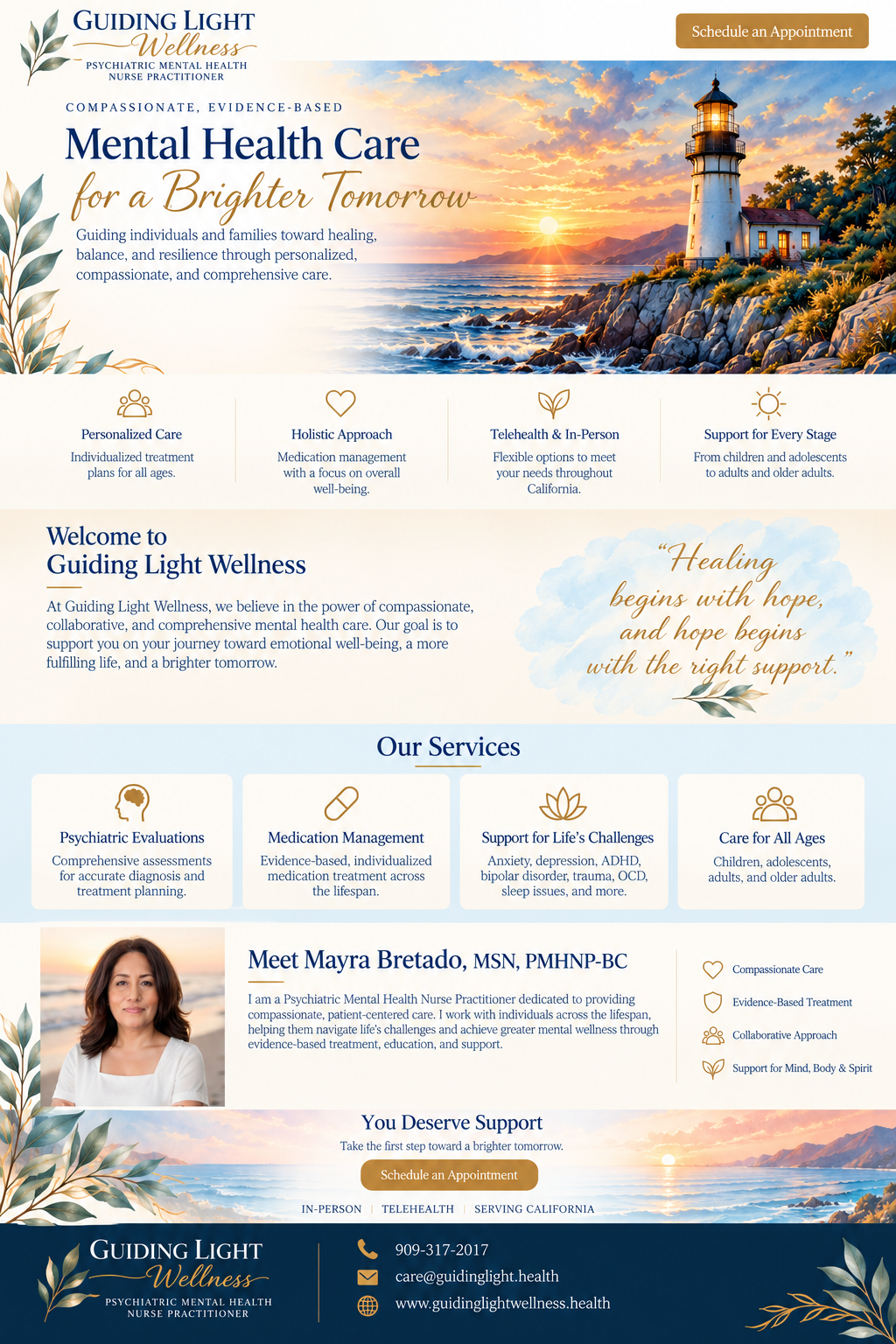 Guiding Light Wellness psychiatric mental health landing page